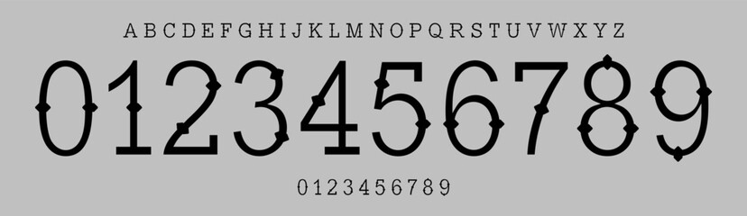 Tattoo slab serif typography, traditional mexican numbers and letters, sailor tattoo font for dead day los muertos branding, jersey numbers, team merchandise. Vector typeset.
