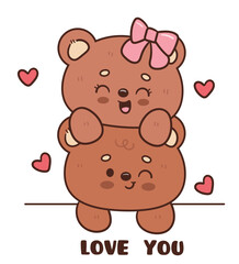 couple teddy bear play together valentines card kawaii animal