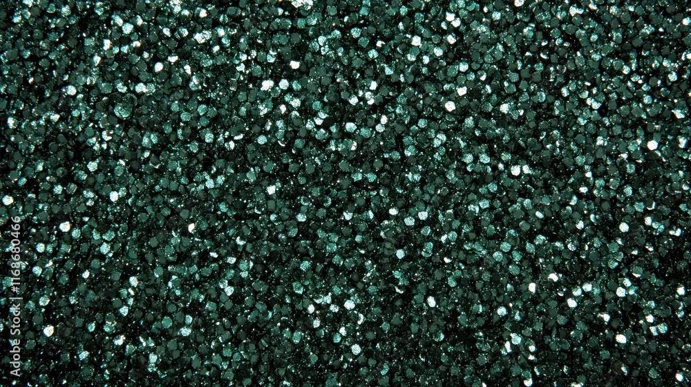 Poster a close-up view of shimmering dark green glitter particles.