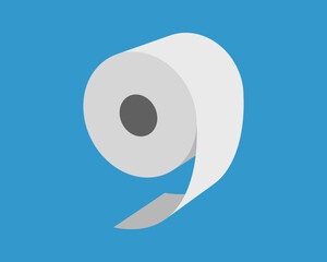 Clean, minimalist illustration of a toilet paper roll against a vibrant blue background.  Perfect for website banners, app icons, or hygiene-related designs.  Simple, modern style ensures versatility.