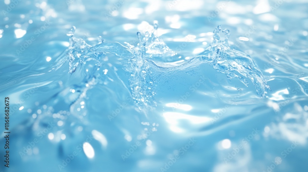 Aufkleber A close-up view of splashing water droplets creating ripples in a serene blue setting.