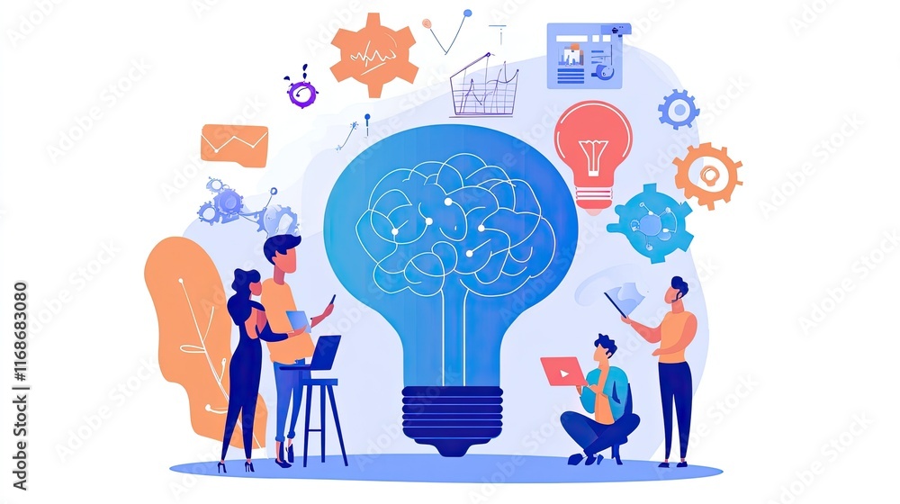 Poster creative team brainstorming innovative projects with generative ai tools, fostering collaboration an