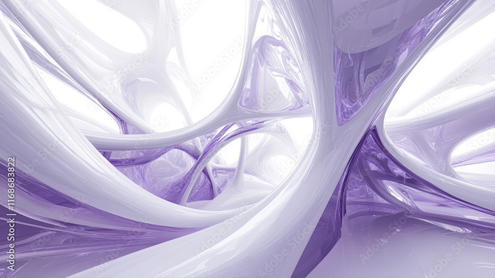 Poster abstract visualization of flowing purple lines in a luminous space