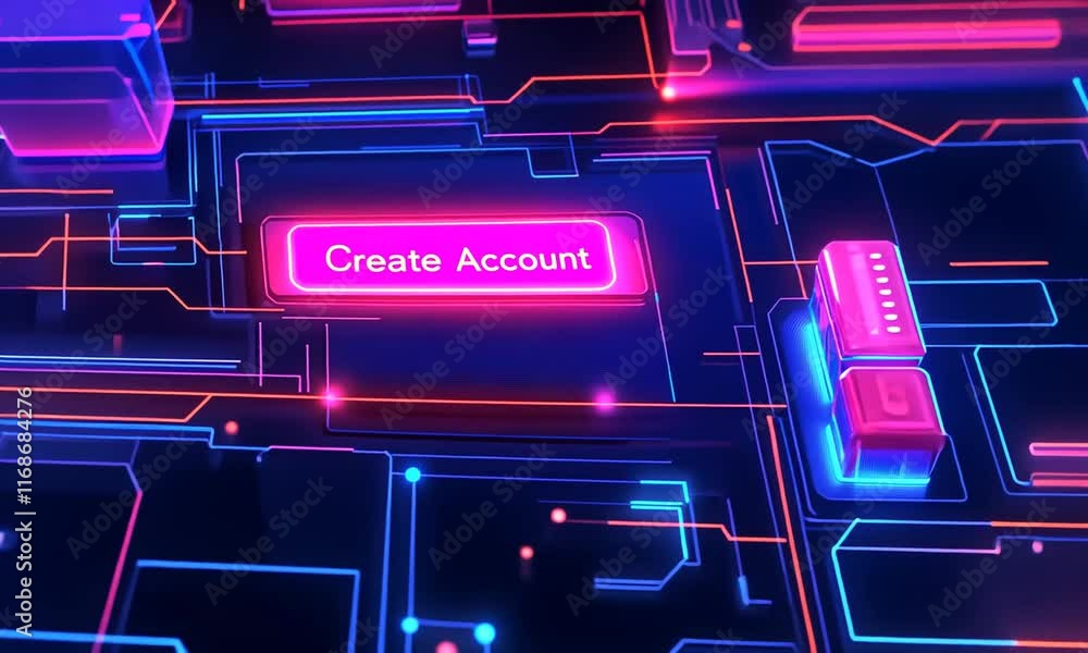 Aufkleber cyberpunk neon glowing create account button digital interface technology