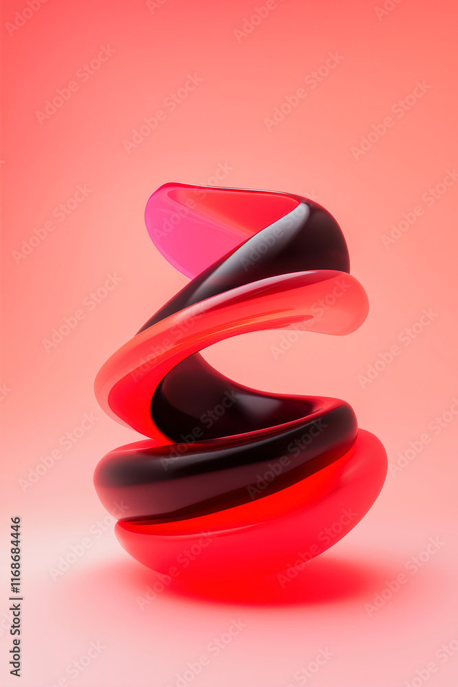 Aufkleber abstract intertwining shapes of red and black create a striking visual on a pink background