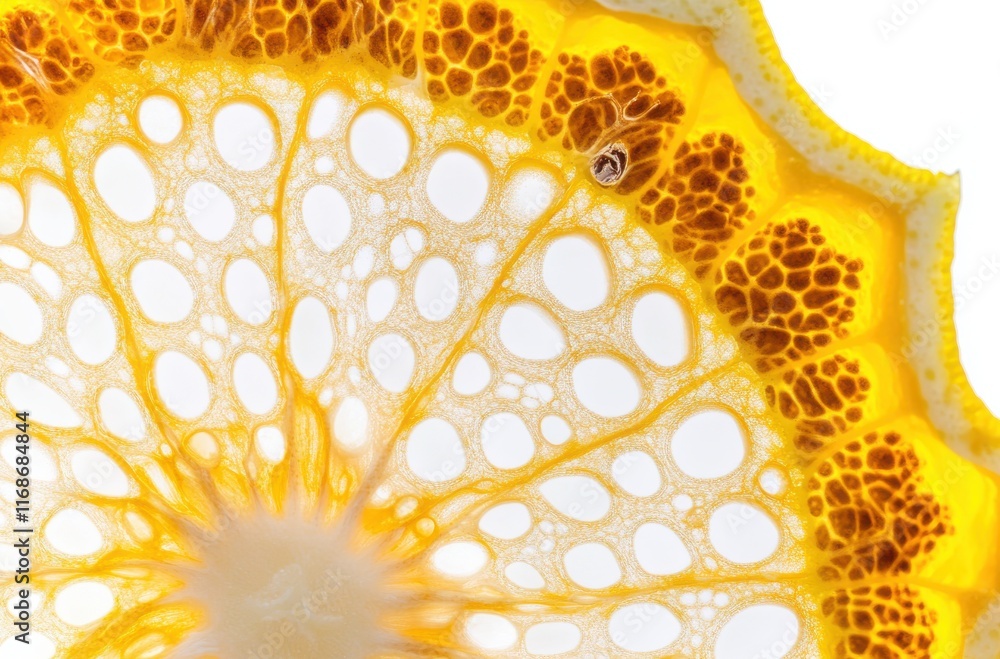 Aufkleber close-up of a bright yellow slice of citrus fruit with intricate textures and patterns showcasing na