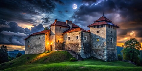 Naklejka premium Historic Dubovac Castle in Karlovac, Croatia - Night Photography