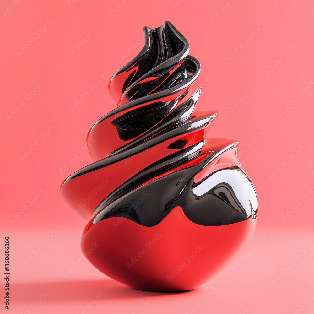 Aufkleber dynamic curves of black and red create a striking abstract sculpture in modern design