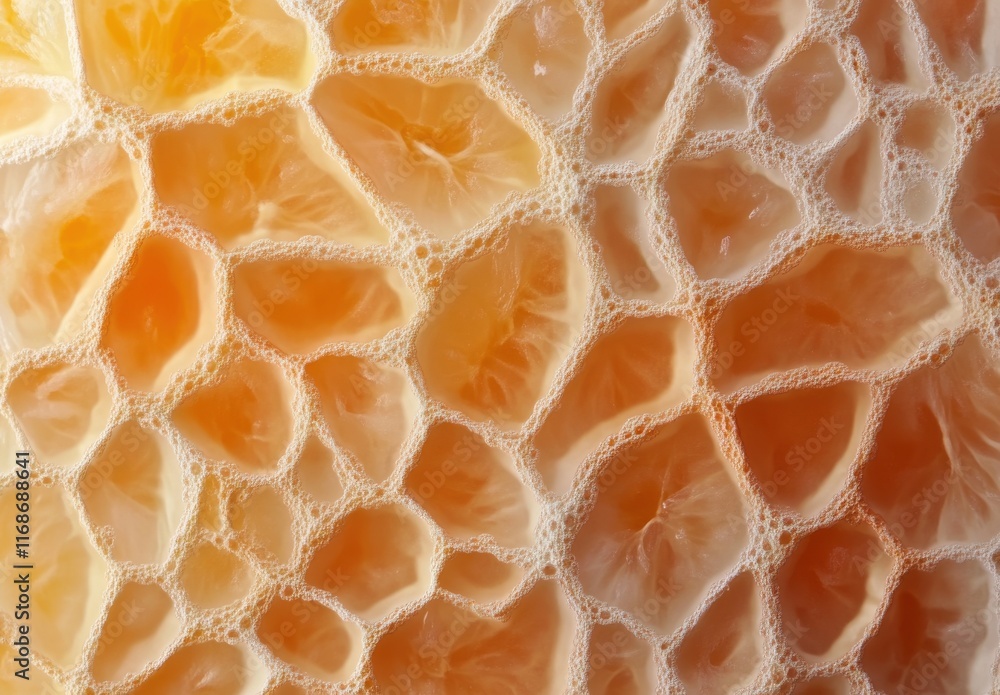 Aufkleber close-up view of natural honeycomb structure showing unique pattern and texture of wax cells filled 