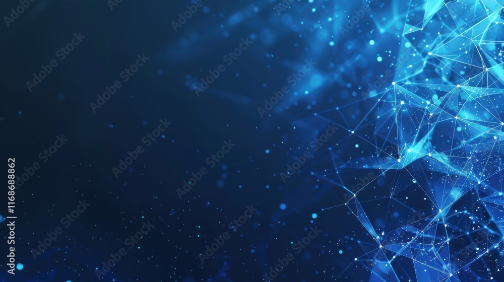 Poster abstract technology of low poly triangle shape with dots and lines network dynamic on blue cyber spa