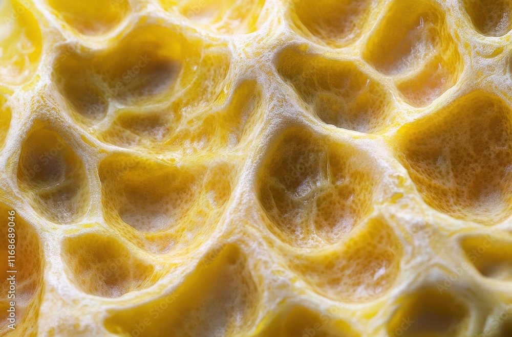 Poster close-up view of yellow textured surface with unique cellular patterns displaying natural beauty and