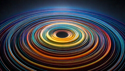 Vibrant concentric circles of light radiate outward, creating a mesmerizing abstract design perfect for tech, music, or data visualization projects.