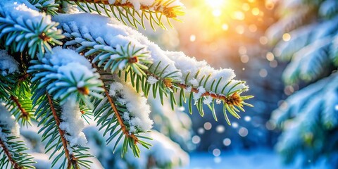 Close-up of Snowy Fir Branches: Winter Christmas Background with Copy Space