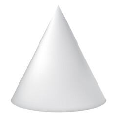 Geometric cone png shape, 3D rendering in white on transparent background