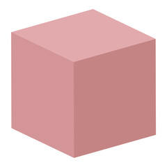 3D cube png element, geometric shape in pink on transparent background