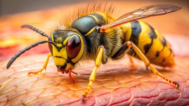 Close-up of Yellow Jacket Sting Site Showing Swelling and Redness - Stock Photo