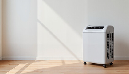 Air conditioner unit in minimalist room with sunlight