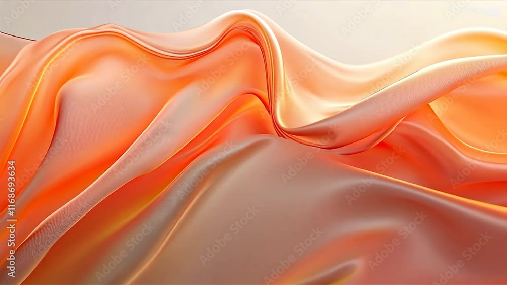 Poster elegant soft orange silk fabric smooth waves and gentle folds create serene atmosphere with inviting