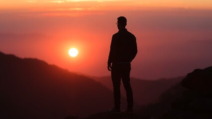 Fototapeta premium silhouette of person standing on top of mountain