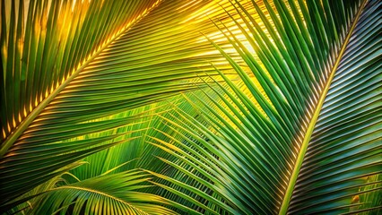 Intricate Composition of Coconut Palm Fronds, Tropical Island Botany, Detailed Leaf Texture