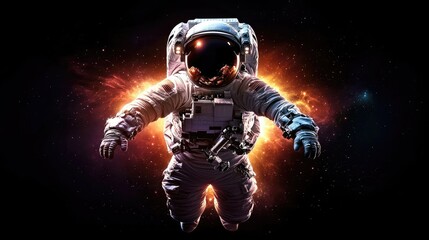 Astronaut floating in space amidst cosmic explosion sci-fi art digital illustration outer space dramatic perspective