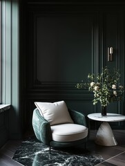 Elegant Green Room Interior Design With Modern Chair