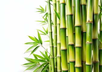 Obraz premium Isolated Bamboo Branches: Selective Focus on Lush Green Shoots Against White Background