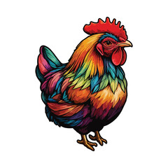 Colorful Rooster Vector Illustration on White Background.
