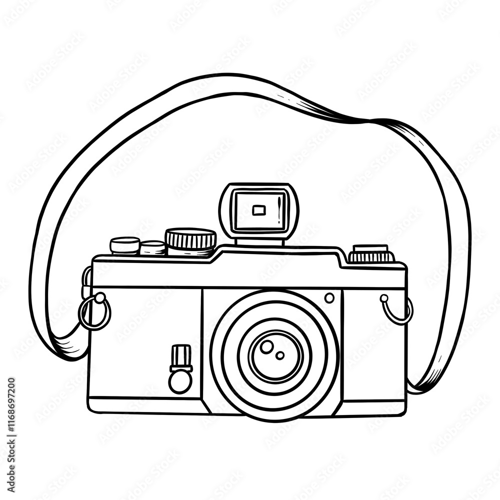 Poster camera with a strap sticker design element