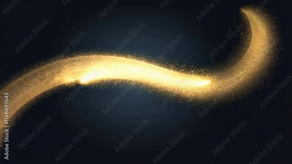 Poster shimmering golden trail of light swirls and curves through dark background, creating enchanting and 