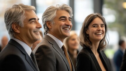 Obraz premium Three Confident Business Professionals Smiling Together