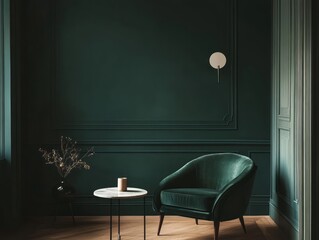 Emerald Green Room Interior Design With Velvet Chair