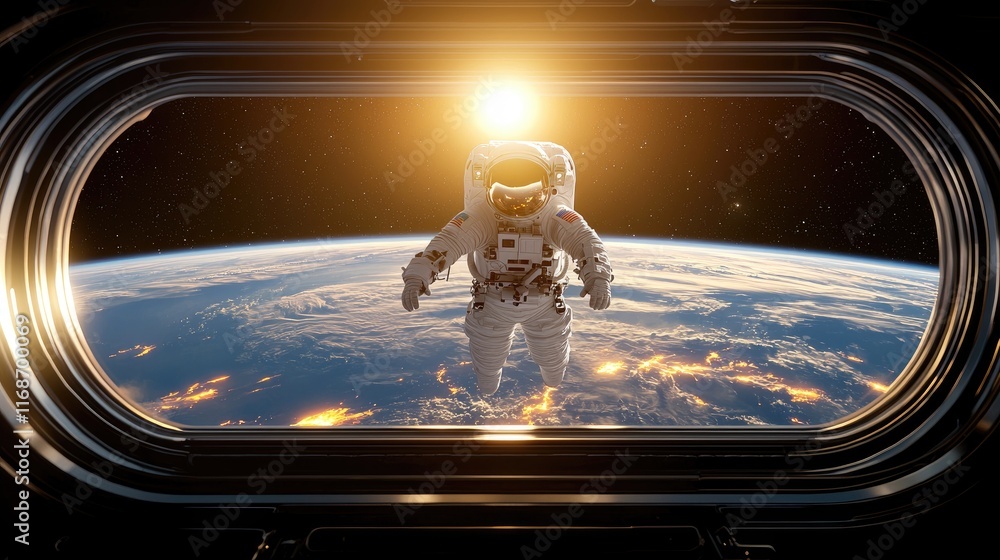 Aufkleber astronaut floating in space earth view digital art cosmic environment outer space perspective explor