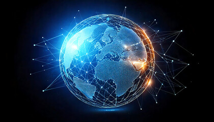 Obraz premium Stunning abstract depiction of a digitally connected globe. Perfect for illustrating global networking, technology, data visualization, or internet concepts.