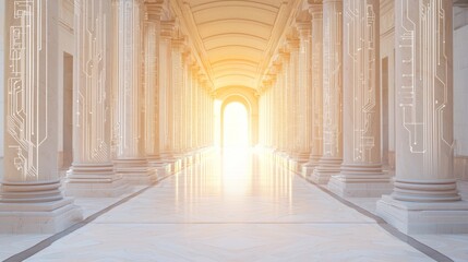 Sunlit Colonnade Enhanced by Circuit Etchings - Digital Transformation in Government Concept Image