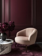 Elegant Armchair Interior Design with Maroon Accents
