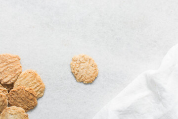 Overhead view of gurundi chips, top view of nigerian coconut biscuits, Nigerian coconut cookies made with coconut and cassava