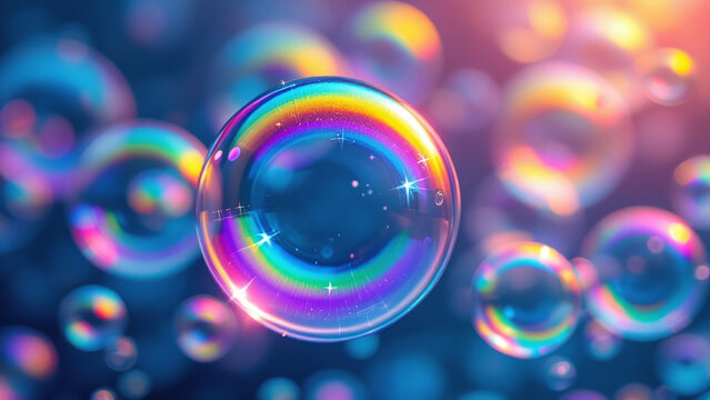 Colorful soap bubbles floating with a dreamy background
