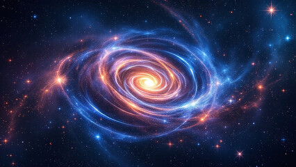 Spiral galaxy glowing with vibrant colors against a starry backdrop