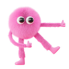 Png cute fluffy monster sticker, 3D rendering, transparent background