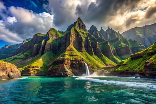 Kauai Napali Coast: Breathtaking Ocean View from Tourist Boat, Hawaii