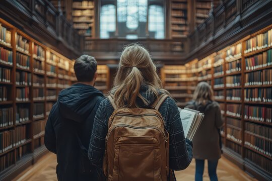Librarian Assists Visitor in Peaceful Library Setting