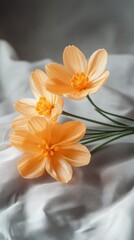 Soft focus close up of a vibrant and delicate floral arrangement featuring bright yellow flowers with petals in a peaceful tranquil and serene natural setting