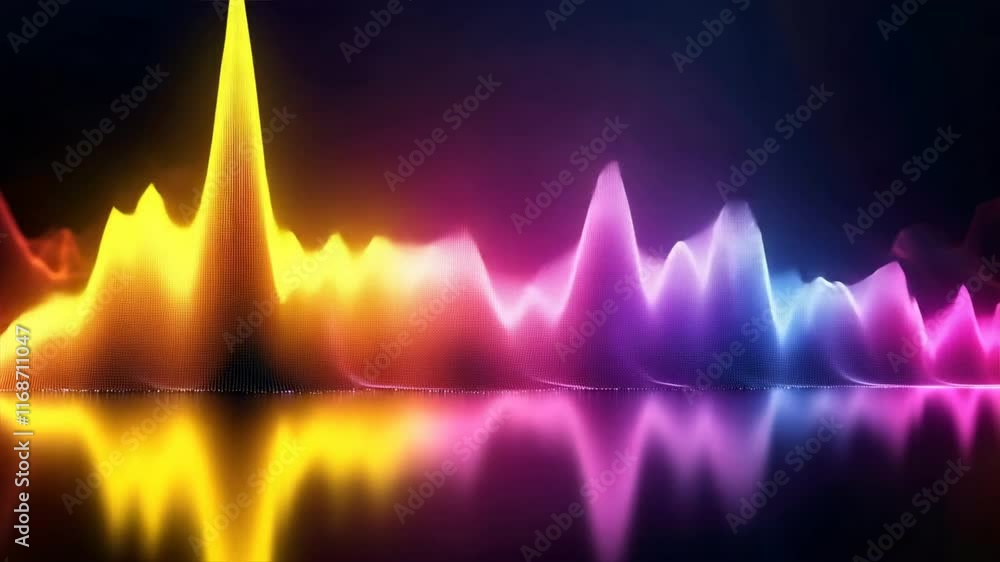 Poster dynamic visual reflection of vibrant sound waves in neon colors an abstract journey through audio fr