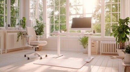 Ultimate Ergonomic Desk Setup with Cushiony Floor Mat for Comfortable Standing Breaks Cinematic Image