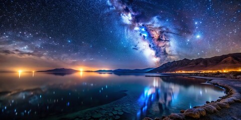 Dead Sea Night Photography: Starry Sky over Salt Flats, Map Location Highlighted