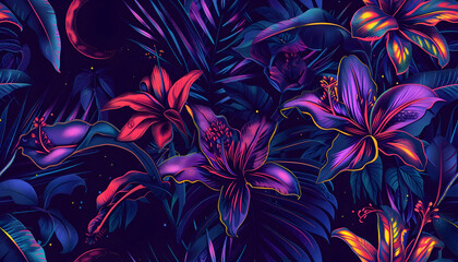 Neon Tropical Floral Illustration