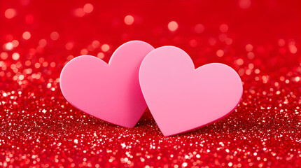 Happy Valentine's Day banner pink heart shapes with red background. love concept.