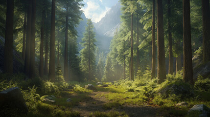 Fototapeta premium Mystical Forest in the Mountains with Morning Mist