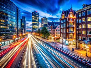 Obraz premium Long Exposure City Lights Streaks at Night